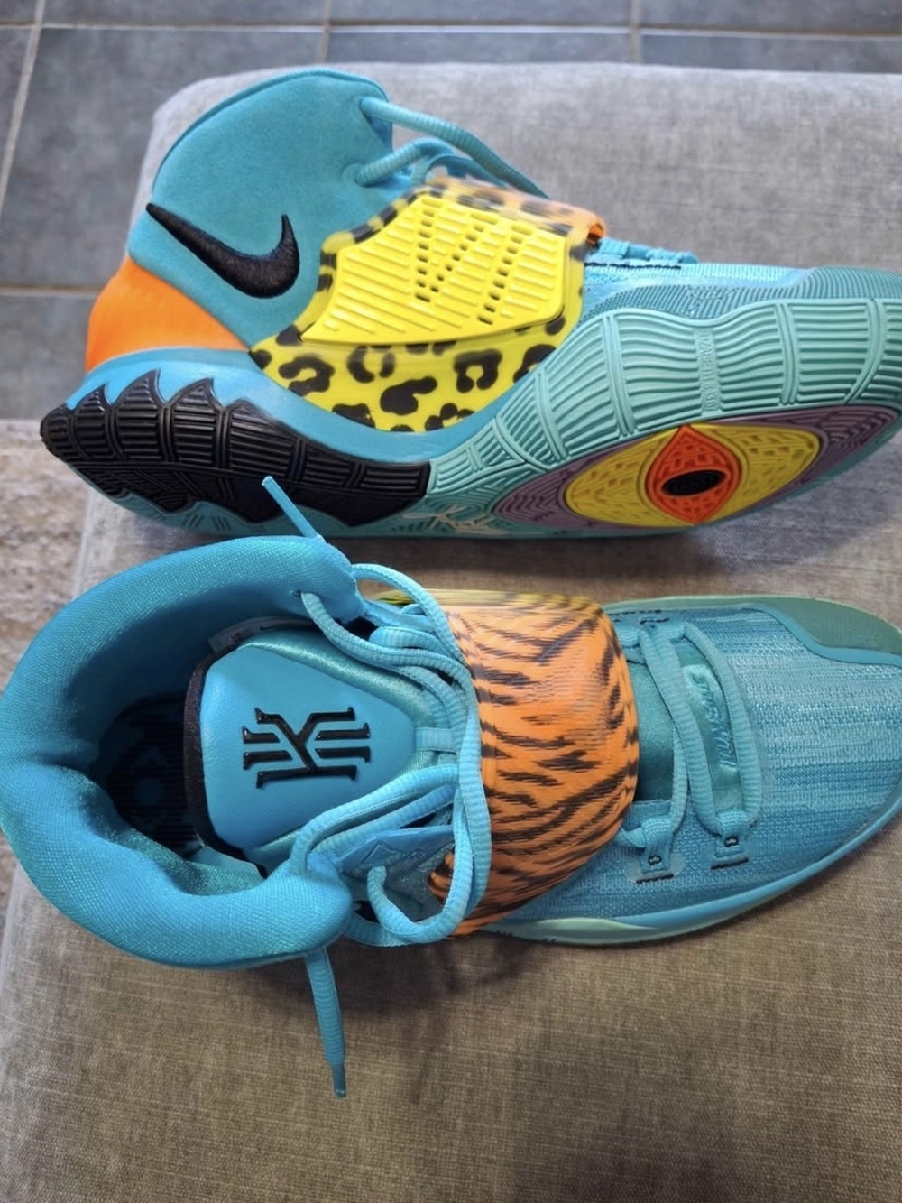 Nike Turquoise Athletic Sneakers with Yellow and Orange Animal Accents